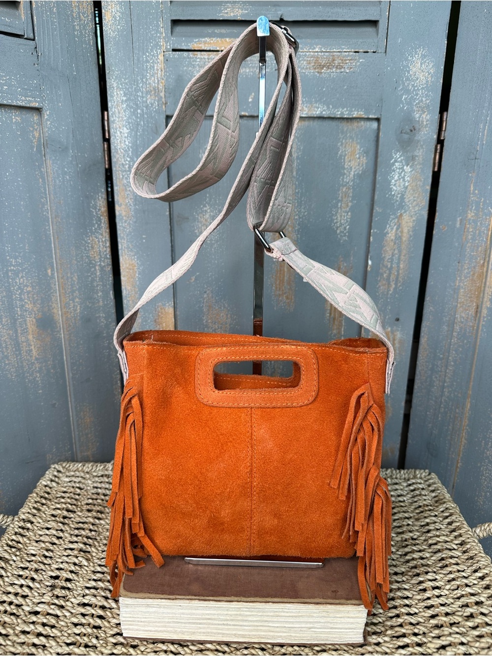 Borse In Pelle Suede Fringe Deco Strap Crossbody Bag Orange